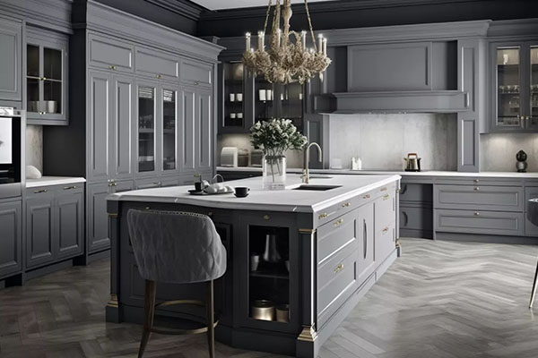 gray painted kitchen cabinets