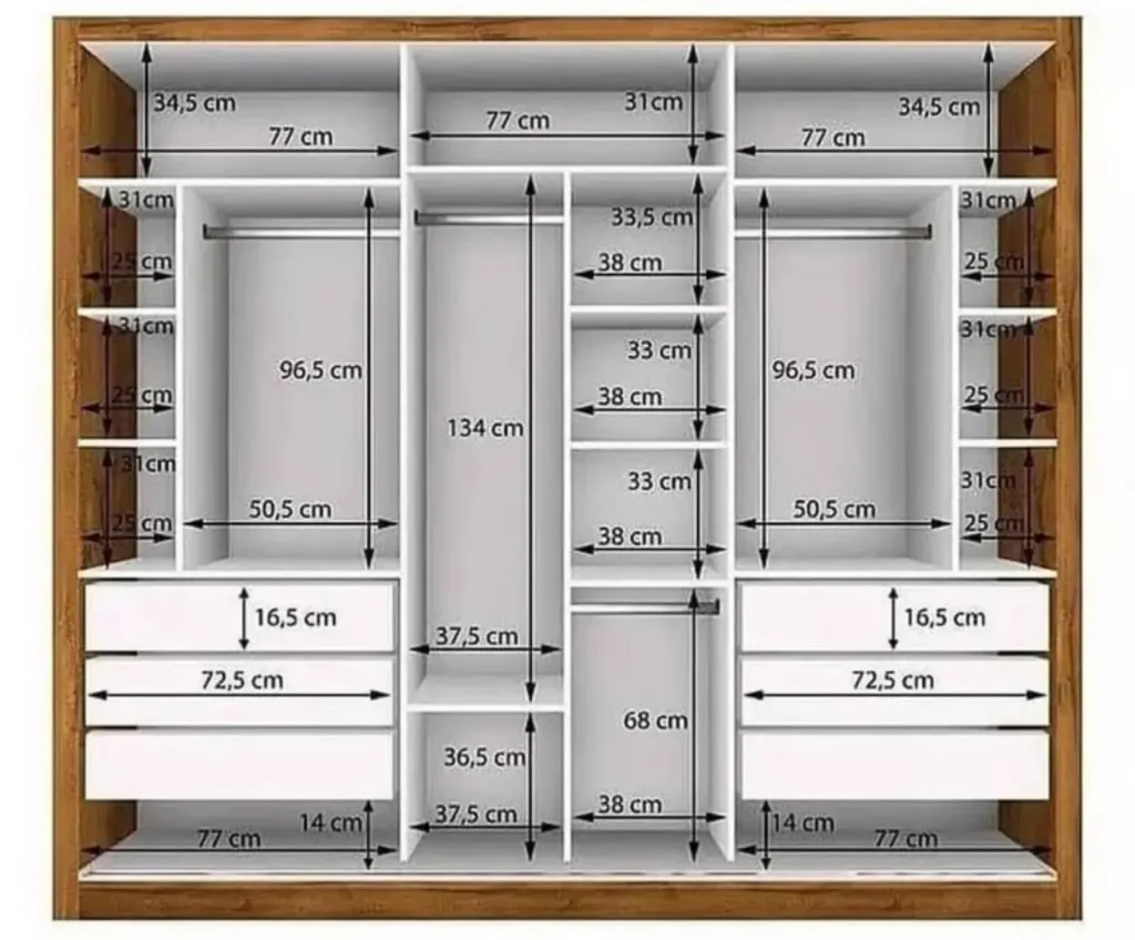Closet dimension Chart in cm