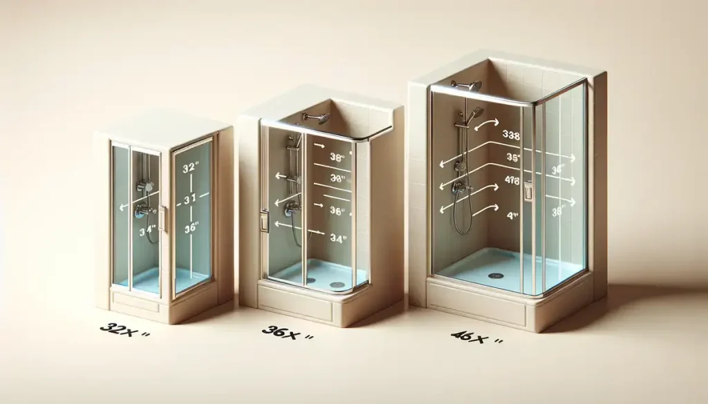 Image showing multiple shower sizes, including 32x32, 36x36 & 48x34 inches